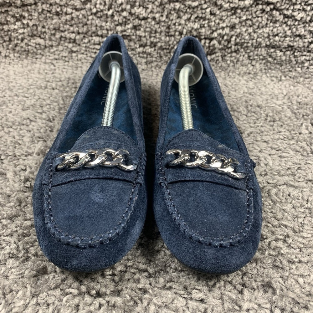 Vionic Mesa Slip On Leather Loafers 9 Womens Dark Navy Blue Orthopedic Suede - Picture 6 of 8